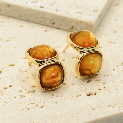 Double Square Amber Earrings