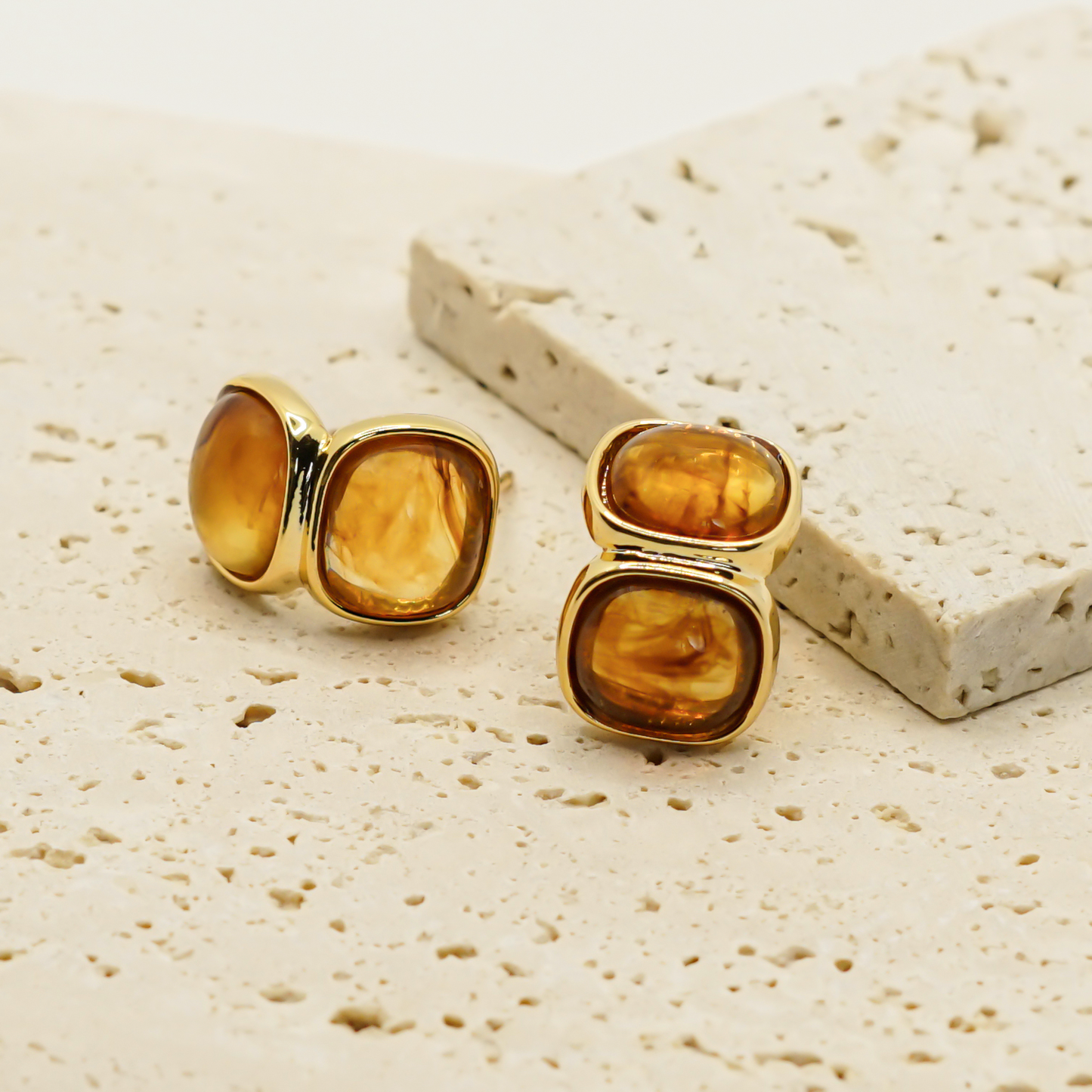 Double Square Amber Earrings