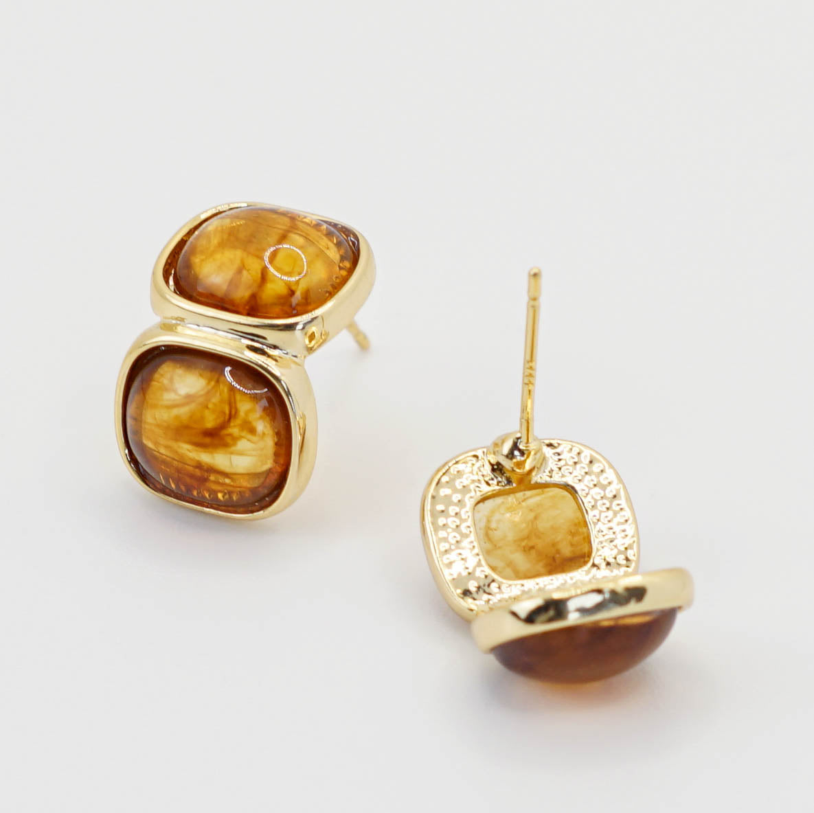 Double Square Amber Earrings