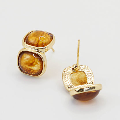 Double Square Amber Earrings