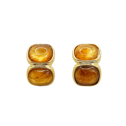 Double Square Amber Earrings